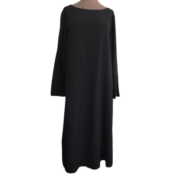 Eileen Fisher Georgette Crepe Bateau Tunic Dress 100% Silk Size M Black - Picture 11 of 16